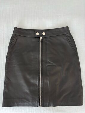 Black Faux Leather Front-Zip Mini Skirt